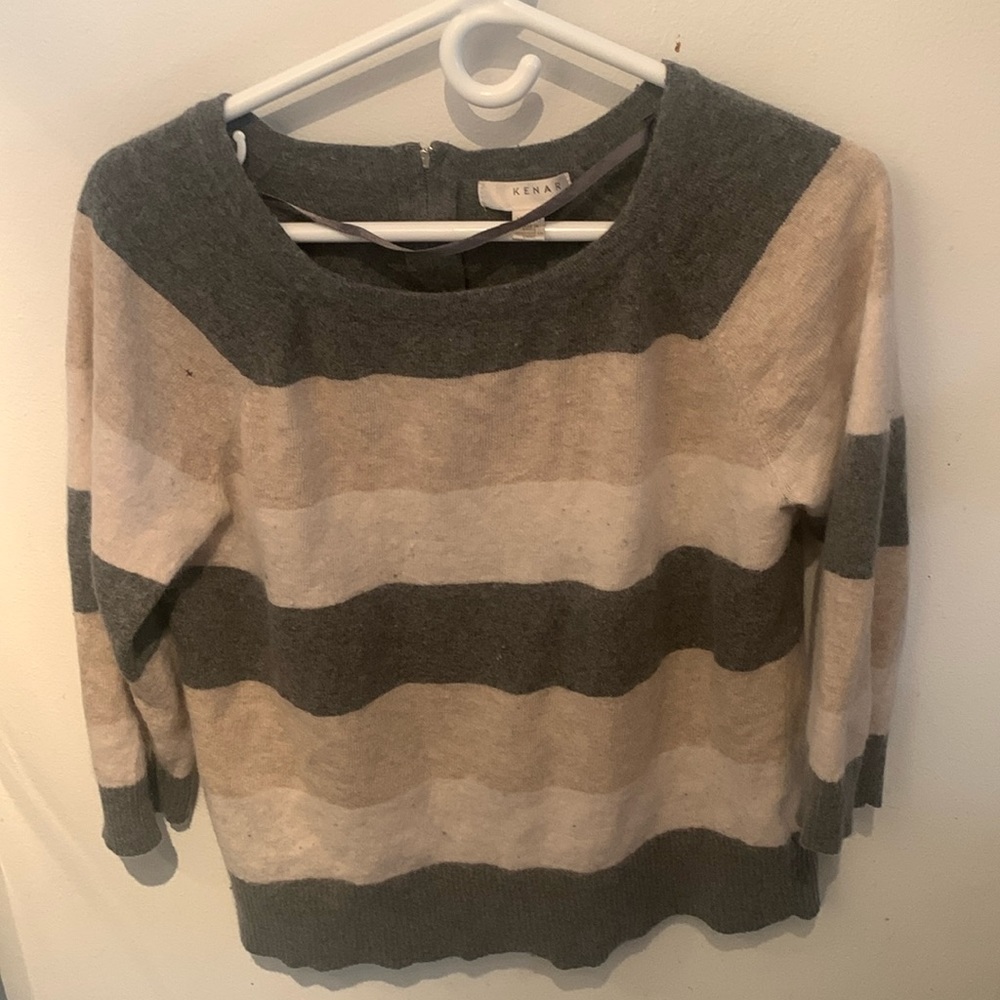 Gorgeous 3 Tone Kenar Angora Blend Back Zip Crewneck Sweater SZ XL